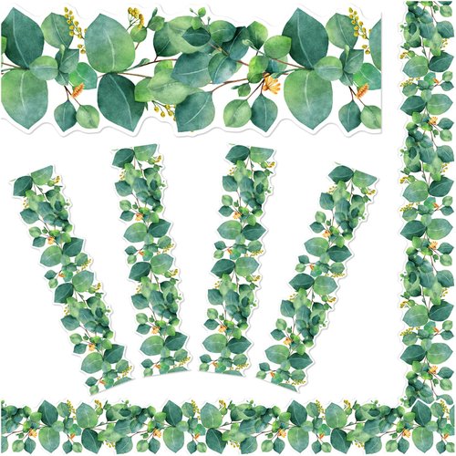 Eucalyptus Bulletin Board 70.8ft Die-Cut Classroom Boho Bulletin Spring Summer Greenery Plant Trim Border Tropical Leaves Wall Decals for School Classroom Chalkboard Decorations Office Home Supplies