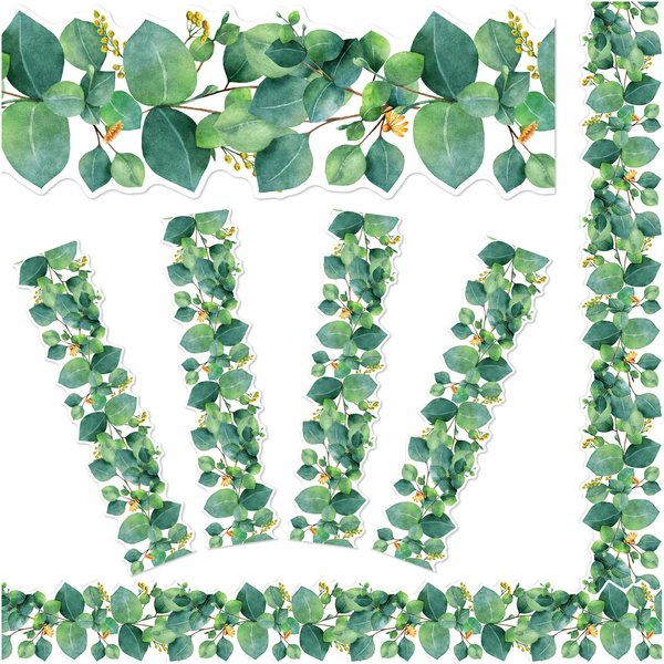 Eucalyptus Bulletin Board 70.8ft Die-Cut Classroom Boho Bulletin Spring Summer Greenery Plant Trim Border Tropical Leaves Wall Decals for School Classroom Chalkboard Decorations Office Home Supplies