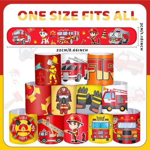 48 PCS Fire Truck Slap Bracelets Party Favors Firefighter Wristbands Bracelets Goodie Bag Fillers for Fire Truck Birthday Decorations Supplies for Class Reward Prizes Gift for Kids Party Favors
