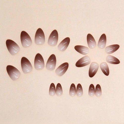 Brown Press on Nails Short Fake Nails Almond Shape False Nails Gradient Brown Acrylic Nails Glossy Glue on Nails Full Cover Artificial Nails Fall Winter Stick on Nails Short Press on Nails for Women