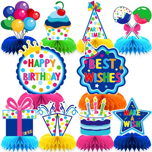 10 Pieces Happy Birthday Decorations Set,3D Table Toppers Double Sided Stand Cards for Birthday P...
