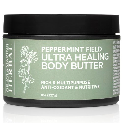 Ultra Healing Body Butter, Intensive Moisturizer For Dry Skin, Spearmint & Bergamot Essential Oil, Ora’s Amazing Herbal, 8 oz, Peppermint Field Scent