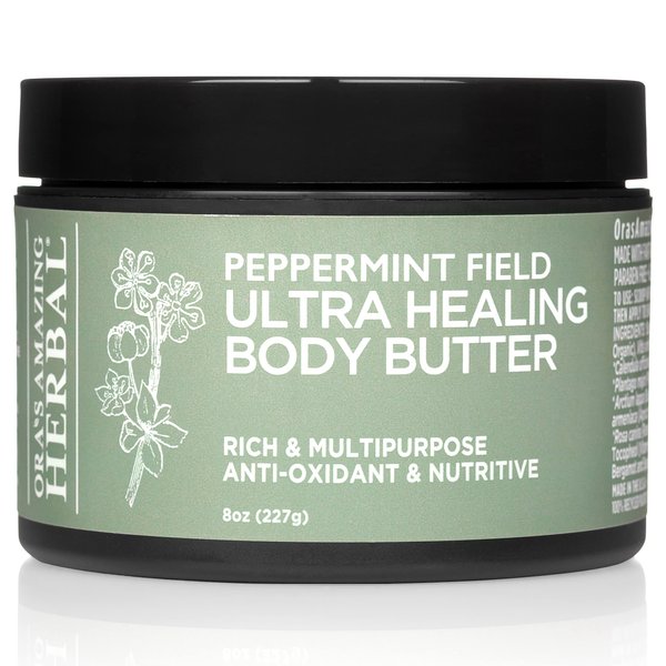 Ultra Healing Body Butter, Intensive Moisturizer For Dry Skin, Spearmint & Bergamot Essential Oil, Ora’s Amazing Herbal, 8 oz, Peppermint Field Scent