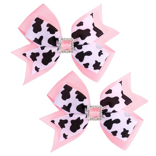 Cow Print Bows for Baby Girl 2 Pcs​ Pink Cow Hair Bow Clips,4.3 Inch Cowgirl Hair Accessories,Cow Hair Clip,Cow Bows Cute Print Hairpins Bows Barrettes for Kids Girl Birthday Party Decor Games