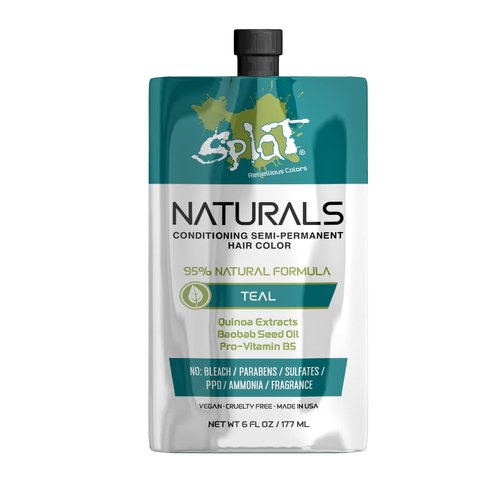 Splat Naturals Semi-Permanent Hair Color, Teal, 6 fl. oz., 95% Natural Hair Dye Formula Lasts Up to 30 Washes, Vegan & Cruelty-Free Semi Permanent Hair Color