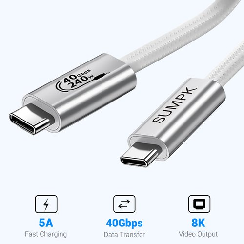 SUMPK 6 inch Short USB4 Cable 2 Packs, 240W USB C to USB C Cable Fast Charging, 8K HD Display, 40gbps Data Transfer Type C Cord Compatible for iPhone 15/15Plus/15Pro/ Max