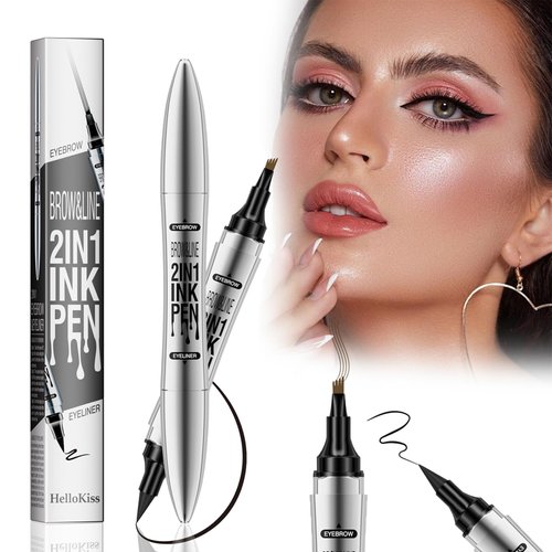 Magic Eyebrow Pencil, Waterproof Eyebrow Pen, 4-Tipped 2-IN-1 Create Natural Hair-Like Brows Microblading Eyebrow Pen, Long-Lasting Natural Fine Stroke Magic Eyebrow Pen (611B02#Dark Brown)
