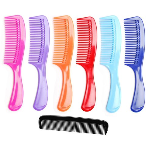 LUXXII - (6 Pack) 8" Colorful Styling Essentials Round Handle Comb and (1 Pack) 5" Favorict Pocket Comb (A)