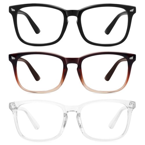 MEETSUN 3-Pack Blue Light Blocking Glasses, Anti Eye Strain Headache (Sleep Better), Computer Glasses UV400 Lens (Black + Brown Gradient + Clear)