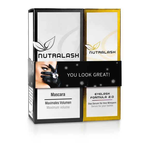 Nutralash - Mascara and Eyelash Formula 2.0 Set I Mascara for Maximum Volume & Eyelash Growth Serum for Longer Lashes I Nourishing Jet Black Mascara with Hyaluronic Acid I 5ml & 1ml