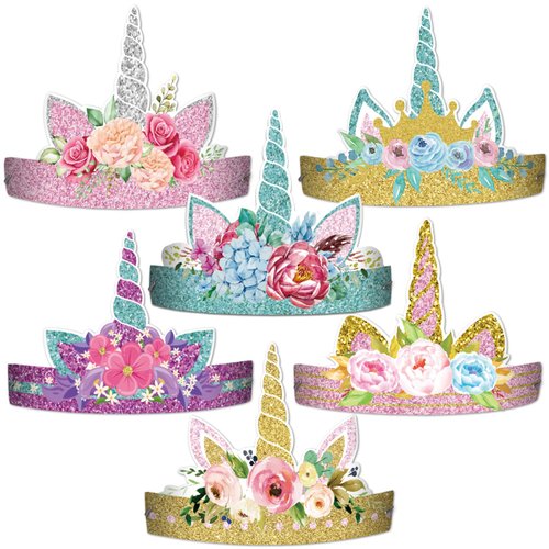 chiazllta 12 Pieces Unicorn Birthday Party Hats Unicorn Paper Party Crown Headbands for Girls, Gold Silver Horn Unicorn Theme Decorations Favor Supplies, 6 styles