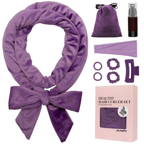 ZILAMPU No Heat Curling Rod Headband, Non Heat Overnight Hair Curler Headband, 70" Long Velour Lazy Hair Curls Roller Wrap for Women Girls Long Hair, Hair Curlers to Sleep In -Purple