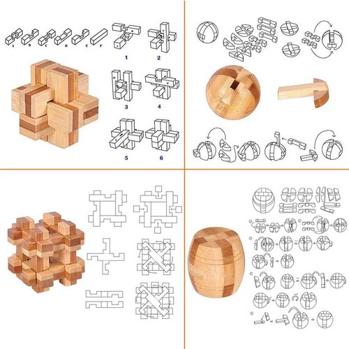 Brain Teaser Puzzle 20Pcs Unlock Interlock Game IQ Test Wooden Toy 3D Unlock Interlock Puzzle Magic Ball Brain Teaser Toy Puzzles for Adults