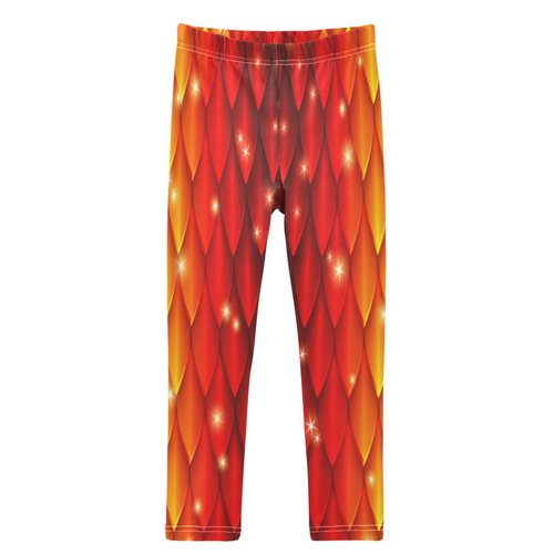 Red Fire Dragon Skin Pattern Baby Girls Toddler Leggings Fish Scales Texture Kids Yoga Pants Dance Active Tights 9-10T