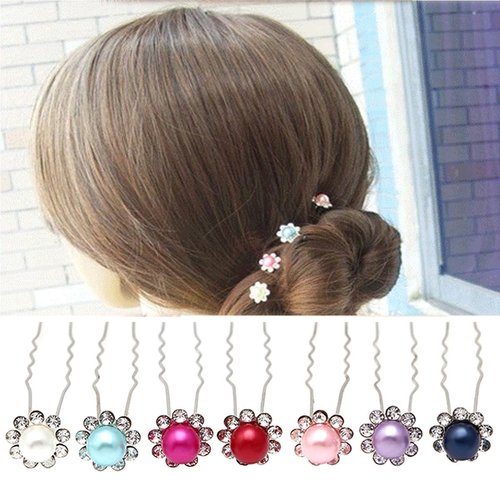 20 Pcs Wedding Bridal Imitation Pearls Crystal Rhinestone U Shaped Flower Hair Pins Clips - Women Hair Jewelry Accessories (Colorful)