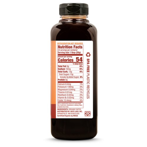 Award Winning Organic Date Syrup 18 oz Squeeze Bottle | Vegan, Paleo, Gluten-free & Kosher | Sugar Substitute | More Nutrition Than Maple Syrup or Honey