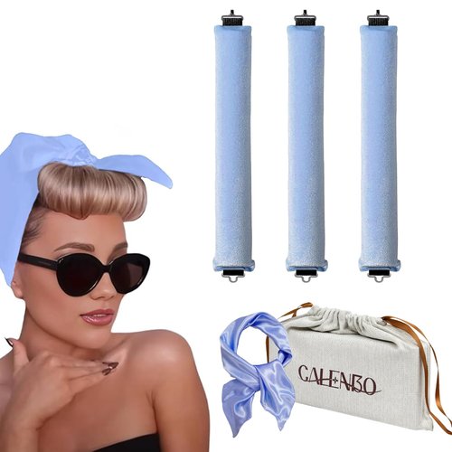 Heatless Hair Curling Rods for Overnight Heatless Hair Curler Heatless Curling Set Blowout Curls with Luxury Cloth Bag Silk Scarf, No Heat Curling Set (3 PC Baby Blue)