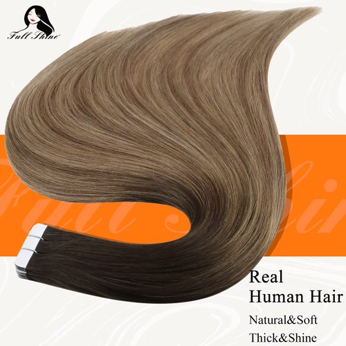 Full Shine Hair Extension Tape in 16 Inch Invisible Tape in Hair Extensions Color 2 Fading To 6 And 18 Ash Blonde 50 Grams 20 Pcs Per Set Tape in Remy Human Hair Extensions