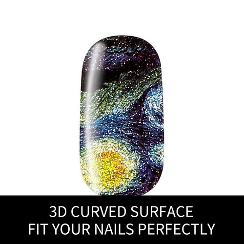 3D Van Gogh's Starry Night Fullnail Stickers, Full Nail Starry Sky Art Gel Nail Polish Sticker Decals, Shimmery Glittery, Long Lasting, Easy to Apply & Remove - 2 Sheets(28 Nail Wraps) and 1 Nail File