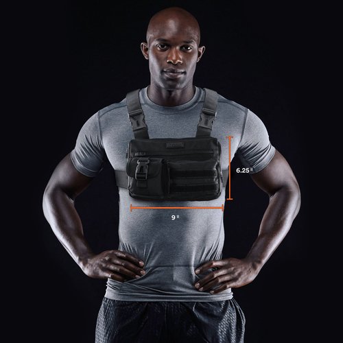 Fitdom Tactical Inspired Sports Utility Chest Pack. Chest Bag For Men With Built-In Phone Holder. This EDC Rig Pouch Vest is Perfect For Workouts, Cycling & Hiking