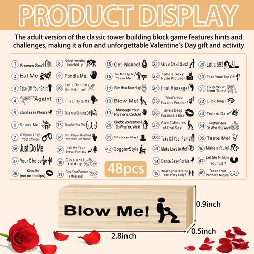 Couples Gift Ideas Naughty Block Tower Game, 48Pcs Tumbling Tower Stacking Blocks Game, Stacking Wooden Block Game, Valentines Day Gifts for Boyfriend Girlfriend Men Women Gifts for Wife Husband