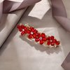 EVER FAITH Women's Austrian Crystal Hair Barrette Clip, Art Deco Plum Blossom Flower Teardrop Hair Clasps Accessorie Red Gold-Tone