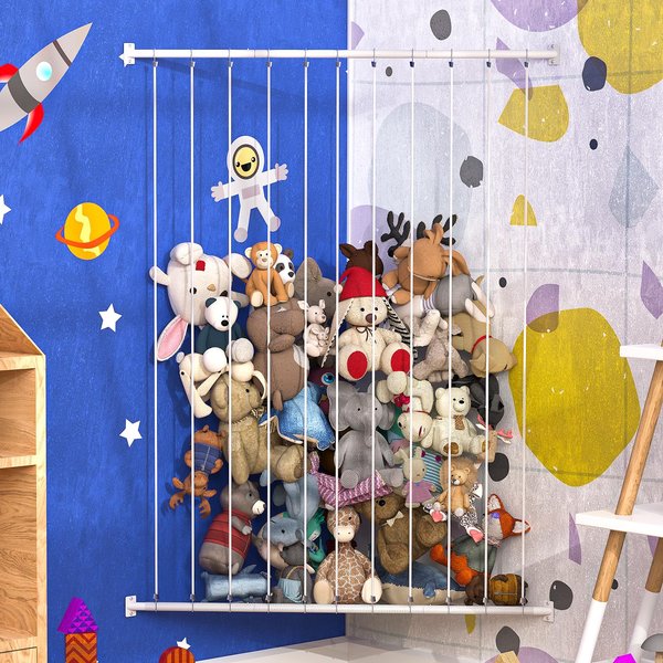 YKDIRECT 300L Stuffed Animal Organizer Wall Mounted with Net Plush Toy Storage Organizer Toy Storage Rack, Made of Metal Frame and Elastic Cord, Space Adjustable Design, Functional and Durable (Black)