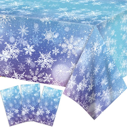 3 Pcs Snowflake Tablecloth Christmas Tablecloth Plastic Winter Wonderland Tablecloth Frozen Birthday Party Decorations Frozen Table Cloths for Birthday Party Christmas Decorations,54x87In