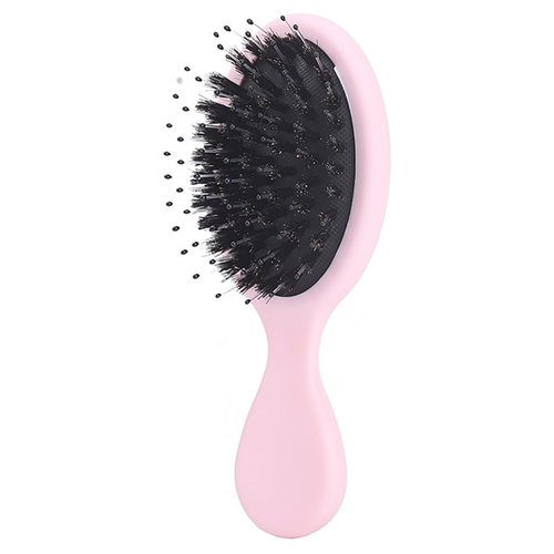 Boar Bristle Mini Hair Brush Travel Detangling Paddle Brush for Curly Fine Straight Wet Dry Hair, Anti-frizz Detangler Brush Boar Nylon Mixed Bristle Brush for Women Men Kids