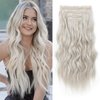 REECHO Clip in Hair Extensions, 4PCS Blonde Hair Extensions 24" Thick Long Beach Waves hair extensions HE003 Invisible Lace Weft Natural Soft Hairpieces for Women – Platinum Blonde