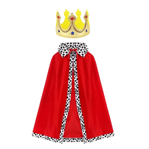 Simple polymer King Robe Halloween Costume Medieval Prince King Costume Cape(Cape&Crown) Red