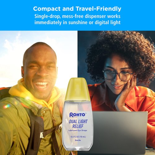Rohto Dual Light Relief Cooling Lubricant Eye Drops, Protect Against Sun Irritation & Digital Eye Strain, Fast-Acting Relief of Dry Eyes, Irritation, Grittiness, Burning & Stinging, 0.6 fl oz