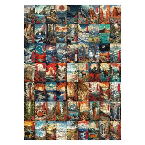 National Parks Puzzle for Adults 1000 Pieces Nature, Vintage USA Travel Puzzles Including 63 United States National Parks, Japanese Ukiyoe Landscape Puzzle