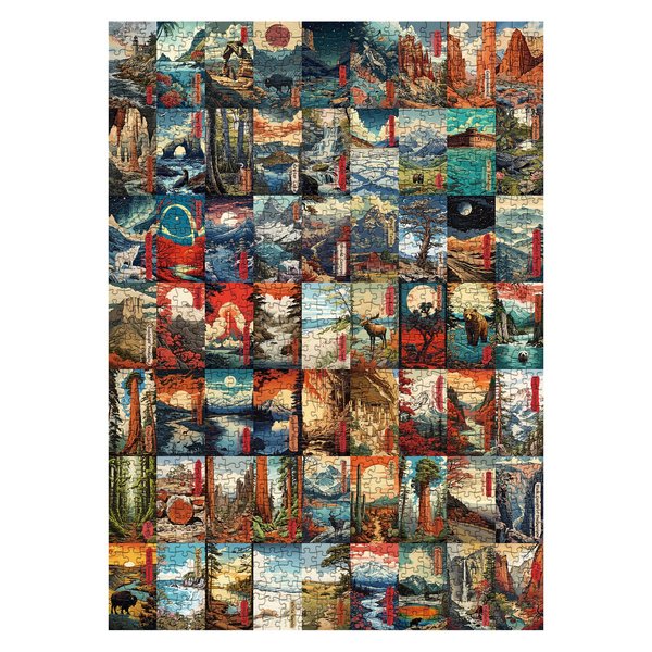 National Parks Puzzle for Adults 1000 Pieces Nature, Vintage USA Travel Puzzles Including 63 United States National Parks, Japanese Ukiyoe Landscape Puzzle