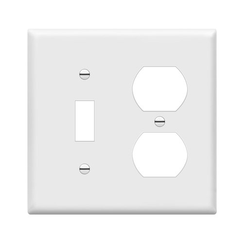 ENERLITES Combination Toggle Light Switch/Duplex Receptacle Outlet Wall Plate Cover, Standard Size 2-Gang 4.50" x 4.57", Polycarbonate Thermoplastic, UL Listed, 881121-W, White