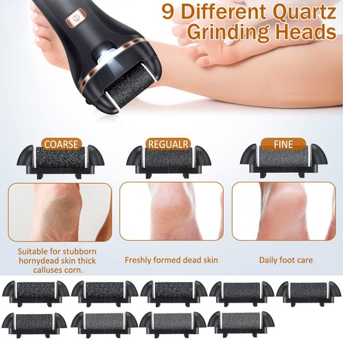Electric Callus Remover for Feet,Rechargeable Foot File Hard Skin Remover,Waterproof 14 in1 Professional Pedicure Kit for Cracked Heels &Dead Skin,with 9 Roller Heads 2 Speed, Battery Display