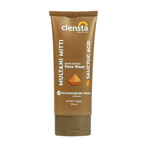 Clensta Multani Mitti Acne Control Face Wash | 3.38 Fl Oz (100ml) | Exfoliate & Clear Clogged Pores with Salicylic Acid | Purifying & Gentle Facial Cleanser