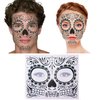 4 Pack Day of the Dead Sugar Skull Face Temporary Tattoo Halloween Makeup Tattoo Stickers for Halloween Masquerade Party(Floral, Red Roses,Black and Floral Skeleton)