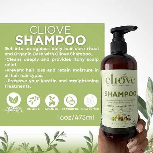 Cliove Shampoo | Hair Moisturizing Keratin Protein Treatment Infused with Argan Oil and Olive Oil | Anti Frizz Shampoo for Curly Wavy, and Straight Hair |16oz