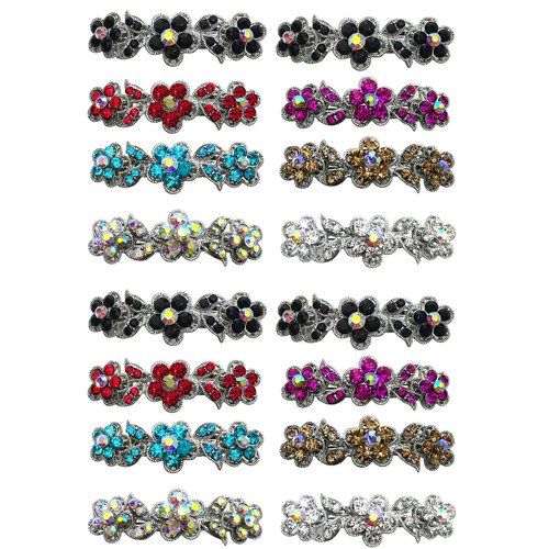 JCGY 2 Set of 8 (16 Count) Small Crystal Hair Barrettes French Clip, 2 each of 8 clrs-1338-8-2