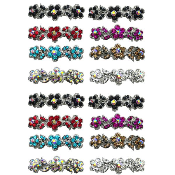 JCGY 2 Set of 8 (16 Count) Small Crystal Hair Barrettes French Clip, 2 each of 8 clrs-1338-8-2