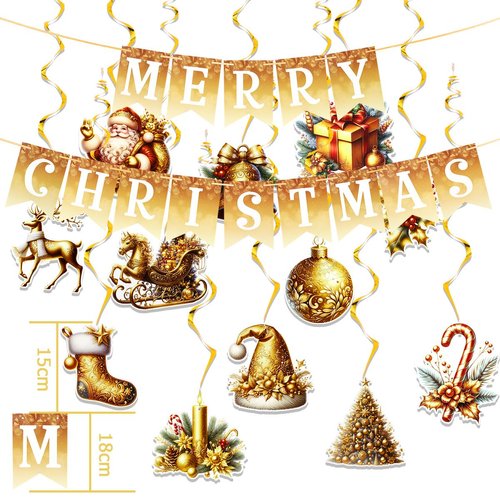 MDLLDM Christmas Darty Decoration Merry Christmas Bunting Banners 12pcs Hanging Foil Streamers Swirls Ceiling Decoration for Christmas Party Home Office Xmas Decorations Party Supplies