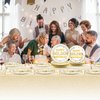 Justforjoyful 98PCS Happy Golden Birthday Party Supplies White Gold Birthday Paper Plates Napkins Tablecloths Golden Dinnerware Table Cover for Women Men Birthday Party Decorations for 24 Guests