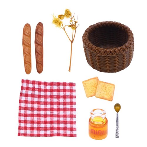 UPKOCH Miniature Food Dollhouse Accessories Decor Set, 1:12 Scale Bread Honey Basket Picnic Cloth Flowers, Tiny Realistic Kitchen Decoration Accessories Mini Room Display Props Models