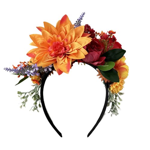 Vividsun Mexican Flower Crown Day of the dead Headpiece Party Fiesta Flower Headband (Orange)