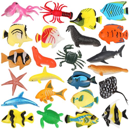 NUOBESTY 24PCS Ocean Sea Animal Figures Realistic Tropical Fish Toys Set Plastic Sea Life Creatures for Party Favors Fish Tank Decorations