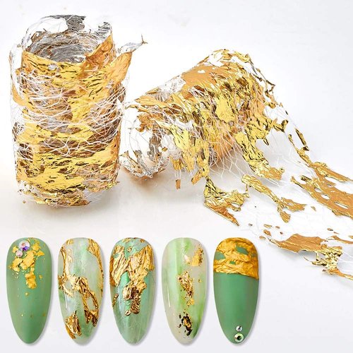 Gold Silver Foil Nail Art Holographic Aluminum Nail Foil Flakes Stickers Nail Sequins 3D Glitter Line Decoration DIY Design Accessories Rainbow Nail Art Supplies Gold Nail Decals