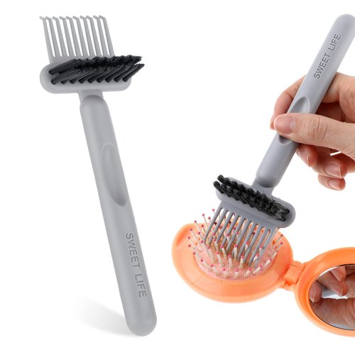 2-in-1 Comb Cleaning Tool, Hair Brush Cleaner, Mini Hair Brush Remover Rake Comb Cleaning Brush Hair Dirt Remove Instrument for Removing Hairs Dust Dirt Lint Home Salon(Grey)