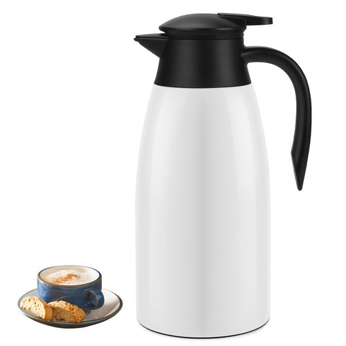 68oz Coffee Carafe Airpot Insulated Coffee Thermos Urn Stainless Steel Vacuum Thermal Pot Flask Dispenser for Coffee, Hot Water, Tea, Hot Beverage - Keep 12 Hours Hot, 24 Hours Cold -White