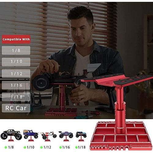 GLOBACT Multifunctional RC Car Stand RC Work Stand RC Repair Stand 360° Switch Rotation 5 Levels Height Lift or Lower with Screw Base for 1/8 1/10 1/12 1/16 1/18 RC Car Truck Crawler (Red)